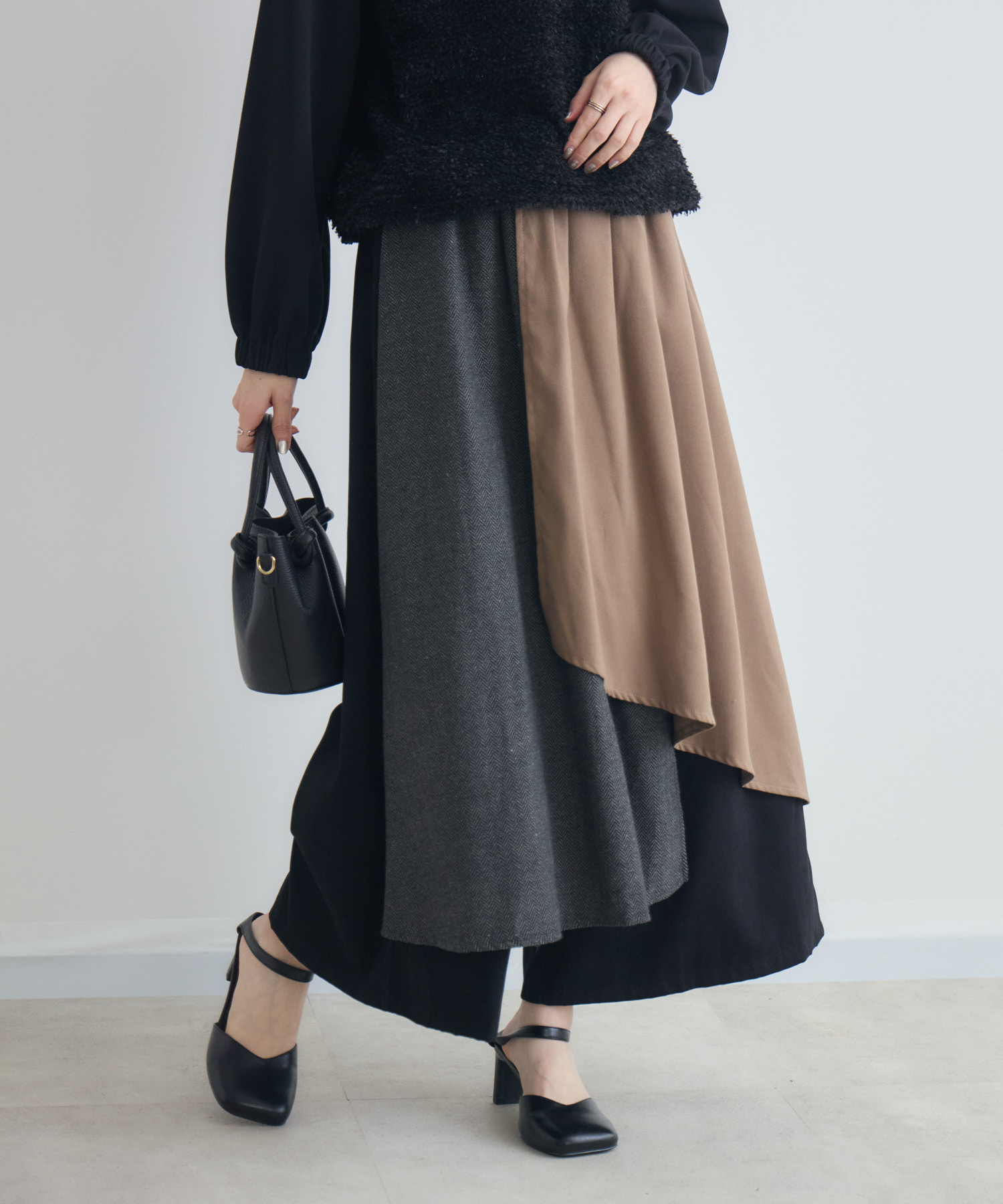 異素材アシメレイヤードパンツ | IKG crossing