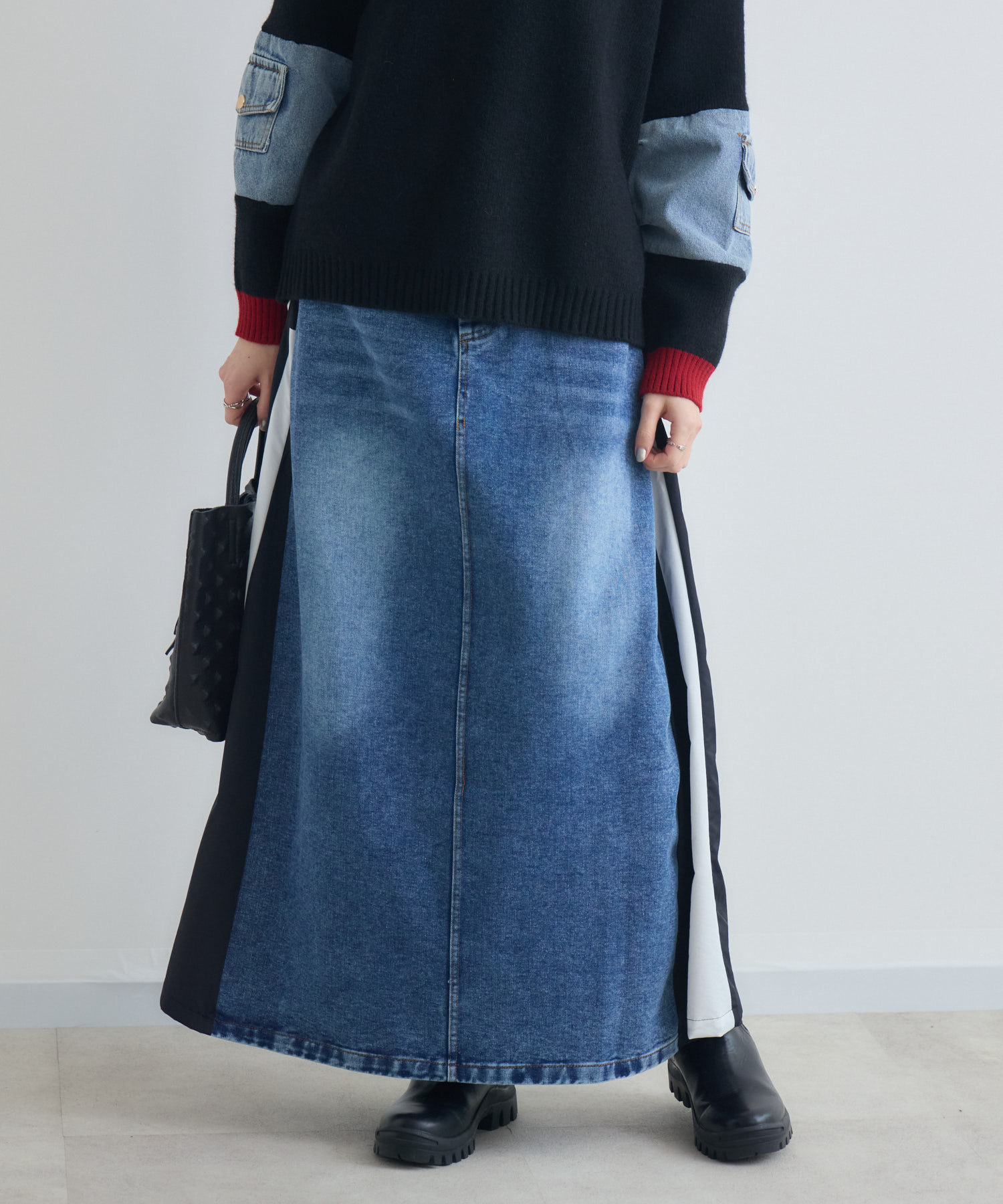 ♥️新品未使用♥️MICALLEMICALLE デニムドッキングロングスカートフリー デニム異素材切替ロングスカート | IKG crossing