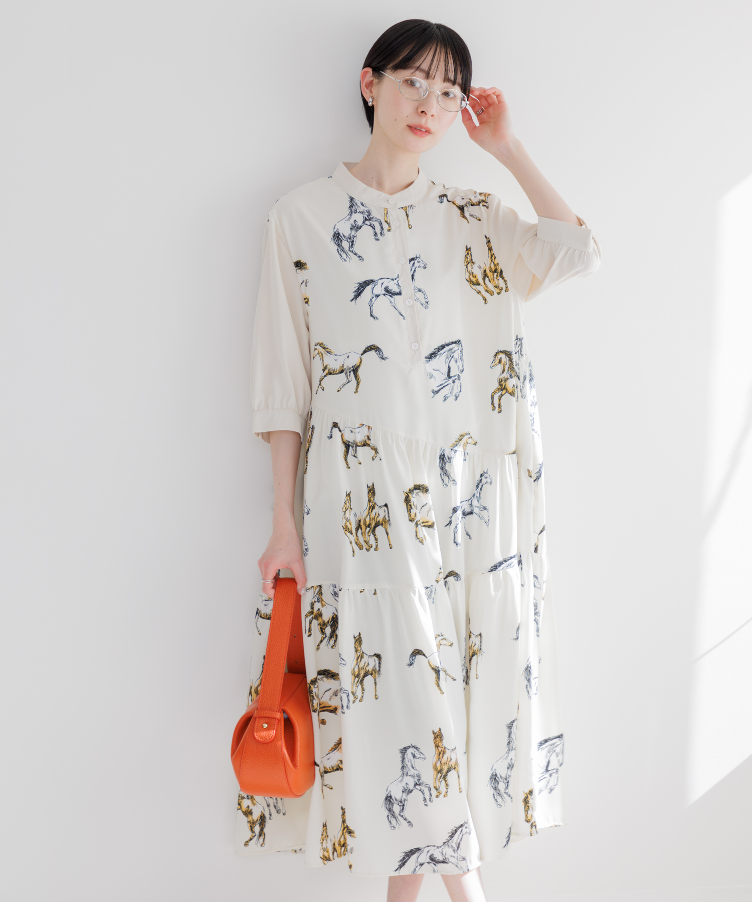 【美品 】fishandkids シャツワンピ 4-5y 馬 ホース ホース柄アシメ切替ワンピース | IKG crossing