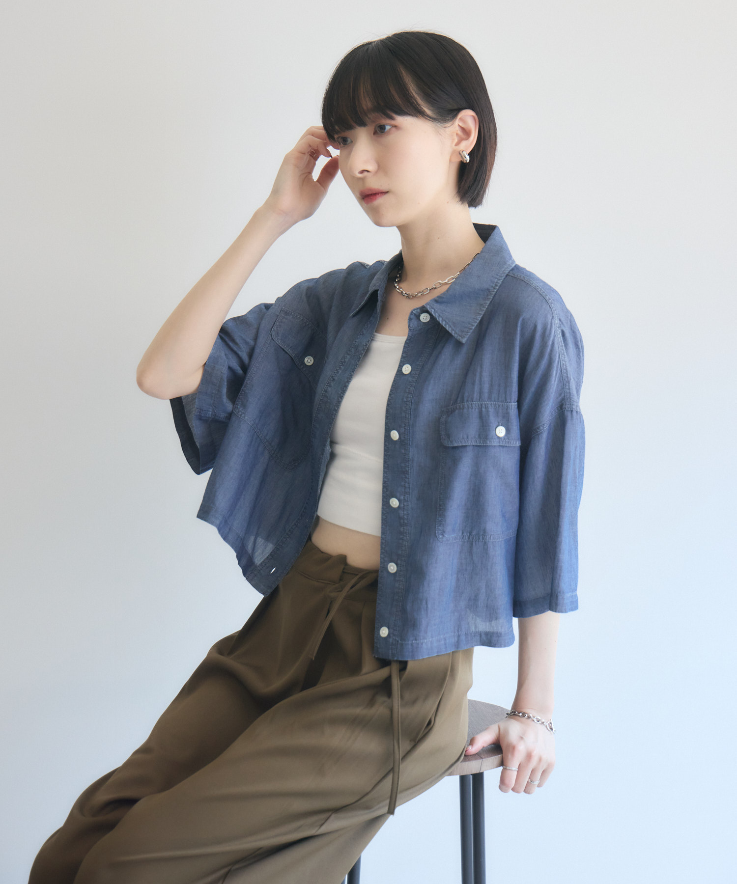 Dignite Collier シアーデニム半袖シャツ | IKG crossing