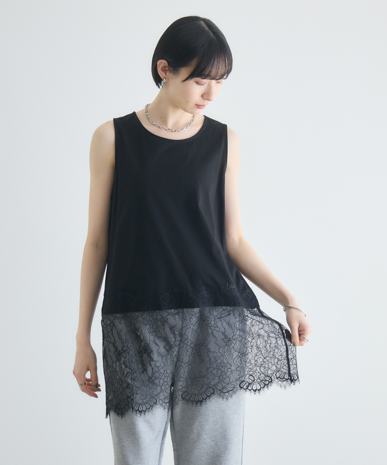Inner Child ブラックレースタンクトップ cloche ドッキングレースタンク | IKG crossing