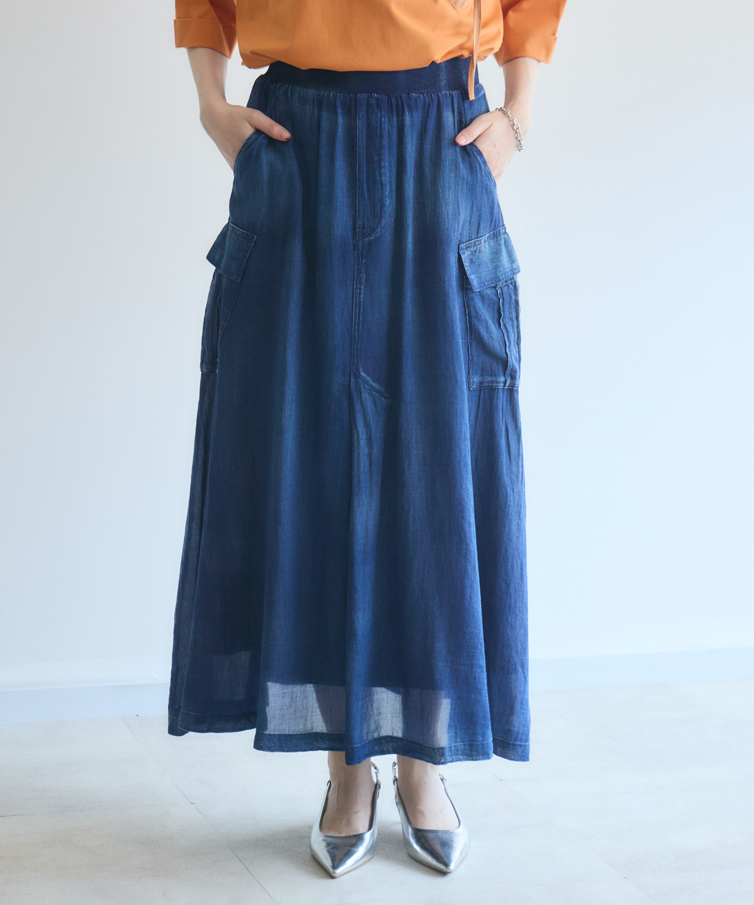 33℃ シアーデニムカーゴフレアスカート | IKG crossing