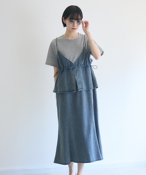 antiqueメッシュドロストワンピース デニムレイヤードドロストワンピース | IKG crossing