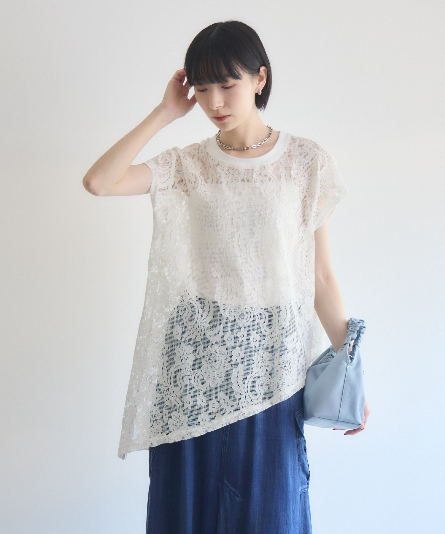 透かしレースアシメTシャツ | IKG crossing