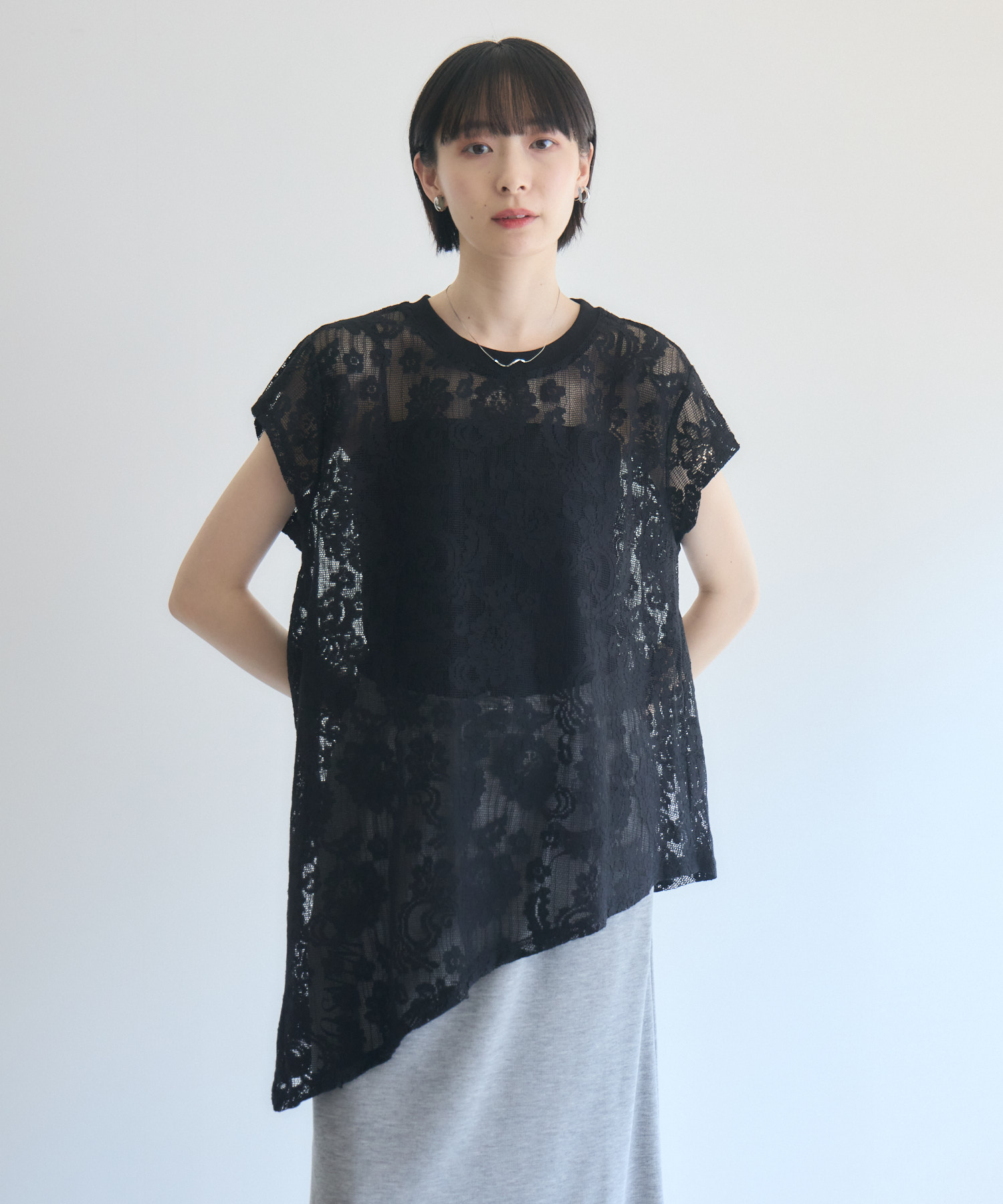 透かしレースアシメTシャツ | IKG crossing