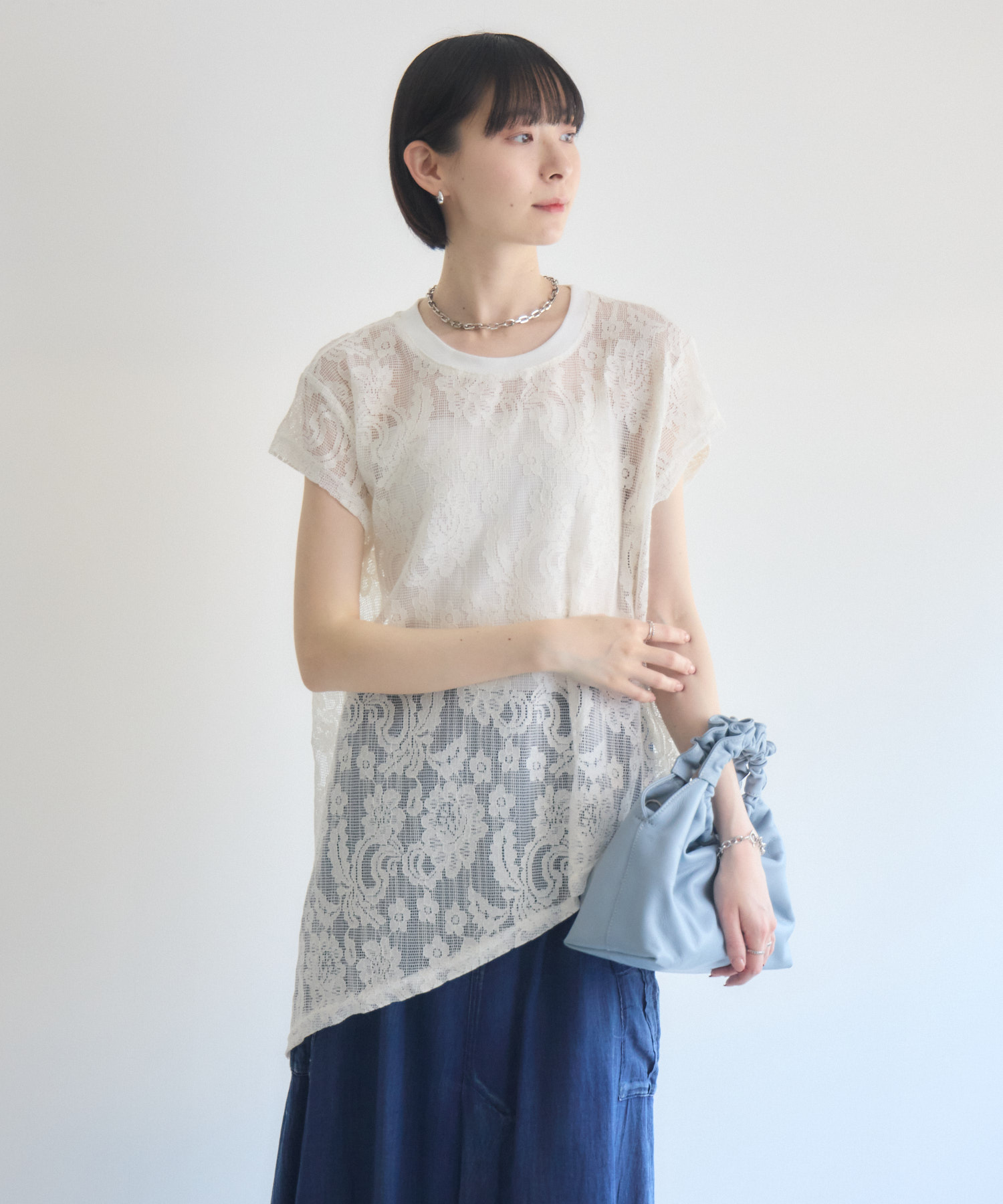 透かしレースアシメTシャツ | IKG crossing