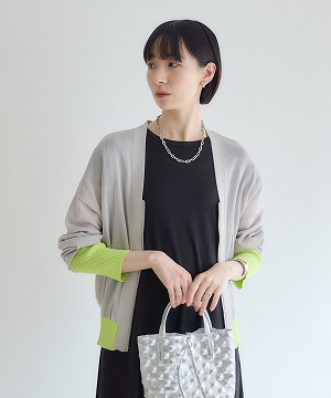 G5937*シンクロクロッシングズ☆ウール☆ロング☆カーディガン☆グレー☆36 Shimmering Knit Cardigan 6S／MM26SS