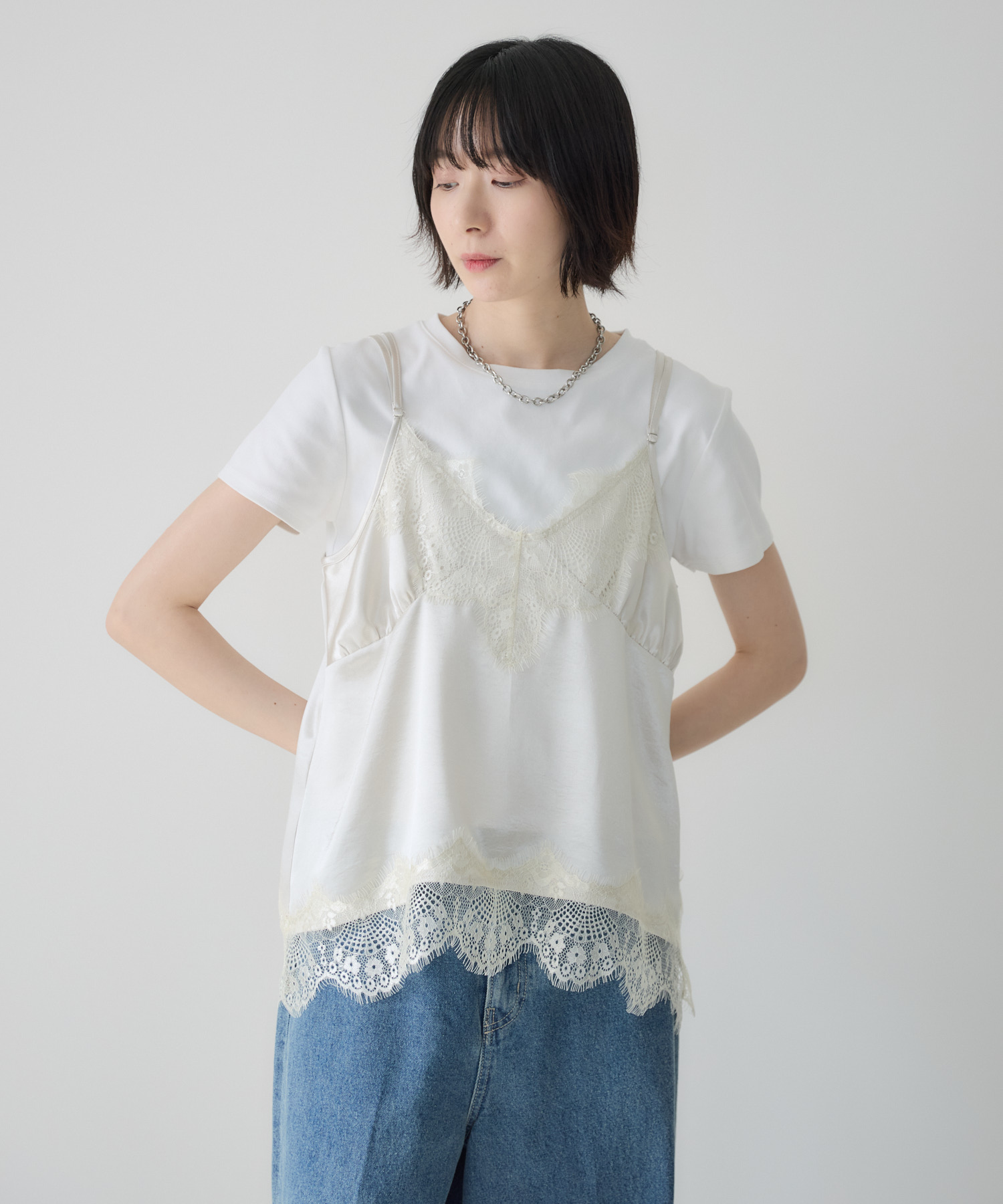 残りわずか】Dignite Collier サテンレースキャミ | IKG crossing
