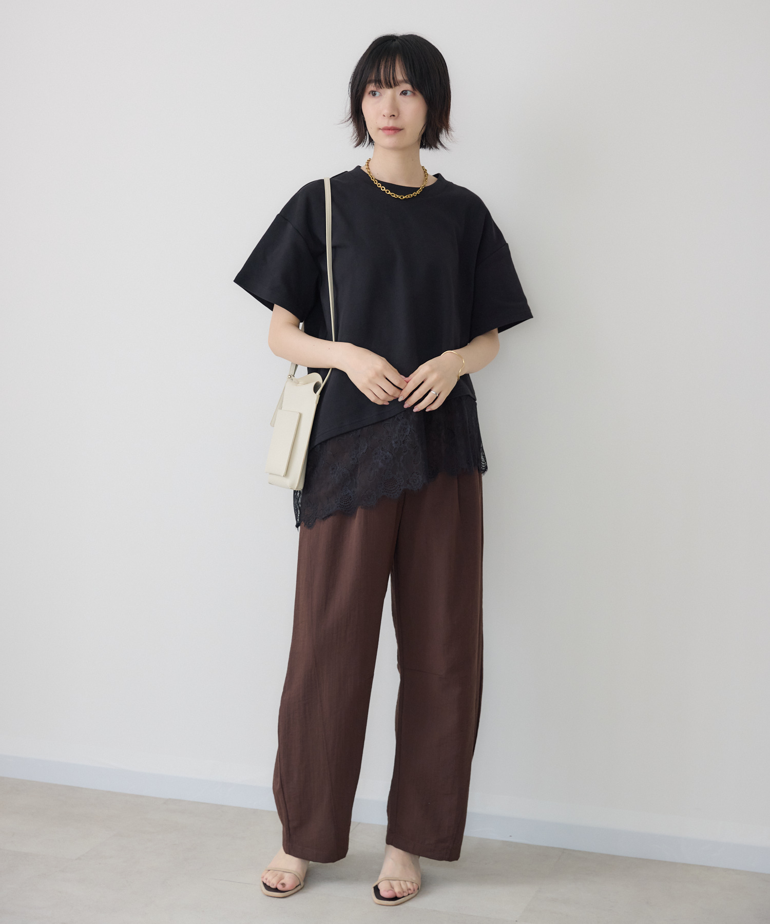 裾レースアシメ切替Tシャツ | IKG crossing
