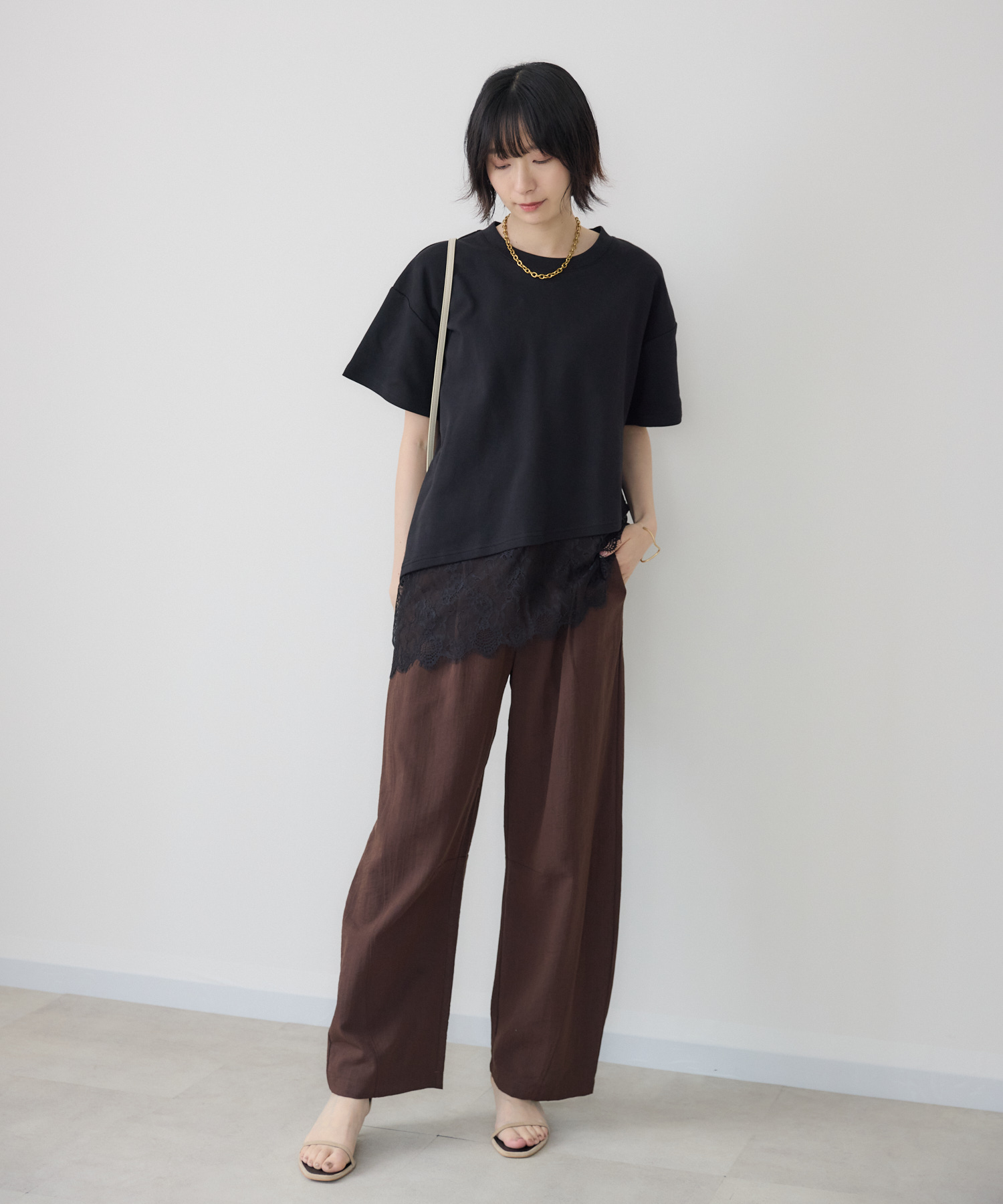 The Viridi-anne アシンメトリー裾リブ切り替えTシャツ サイズ3 裾レースアシメ切替Tシャツ | IKG crossing