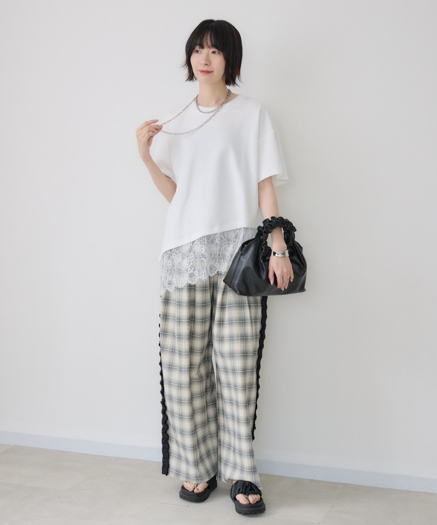裾レースアシメ切替Tシャツ | IKG crossing