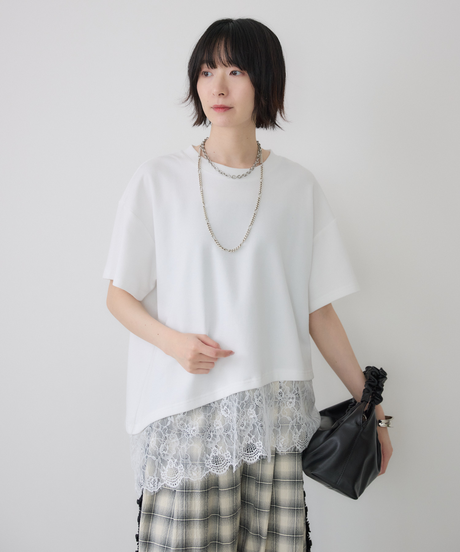 裾レースアシメ切替Tシャツ | IKG crossing