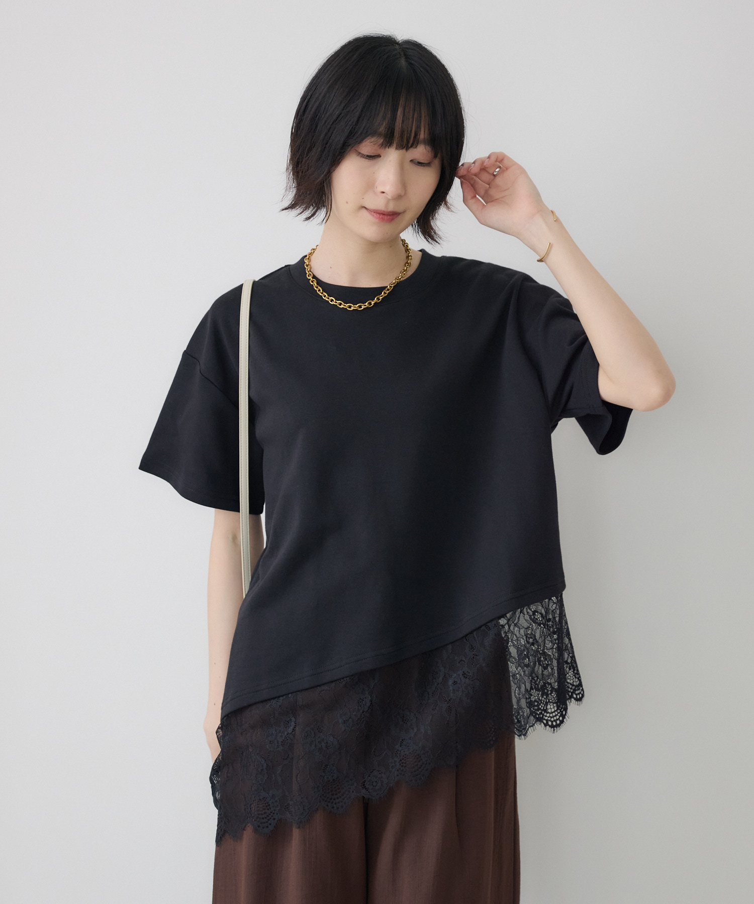 裾レースアシメ切替Tシャツ | IKG crossing
