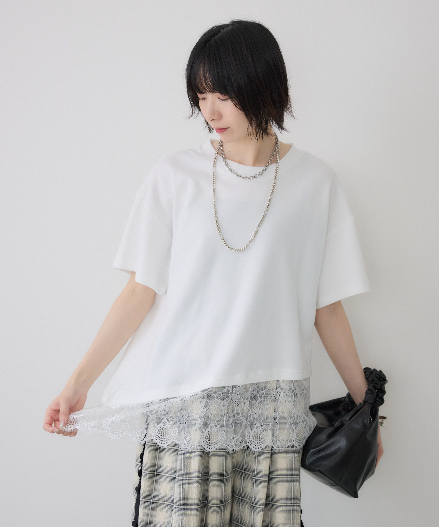 裾レースアシメ切替Tシャツ | IKG crossing