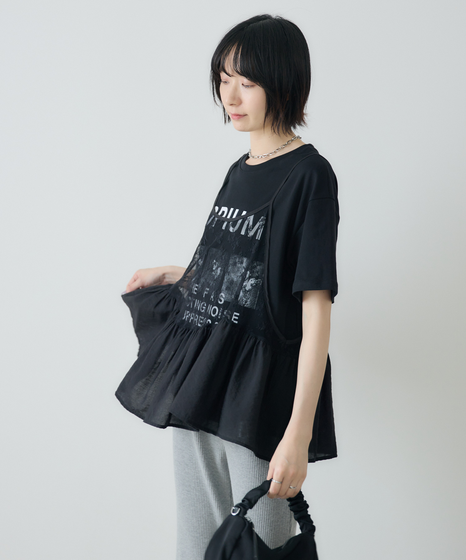 残りわずか】レースキャミ付きロゴTシャツ | IKG crossing