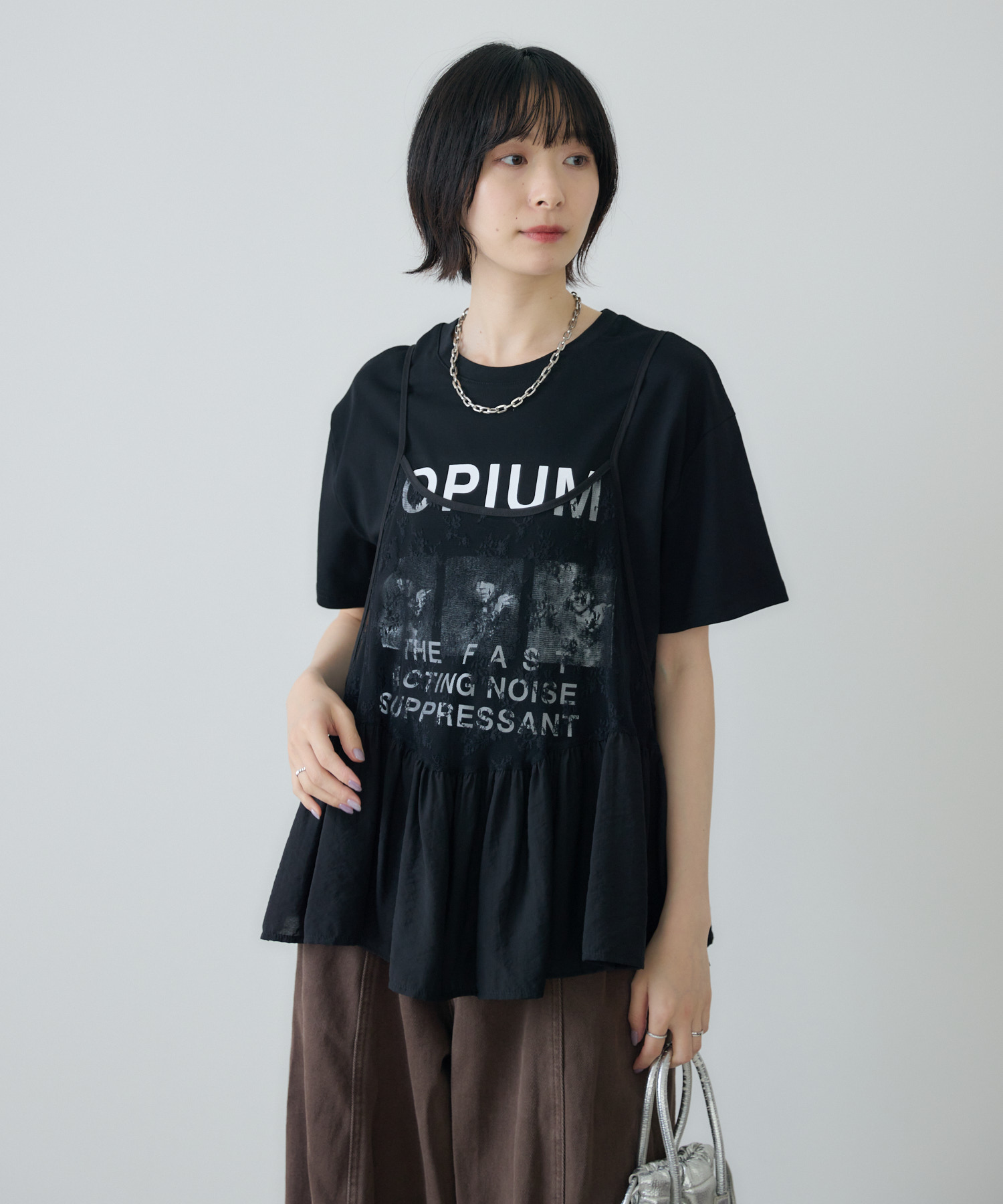 残りわずか】レースキャミ付きロゴTシャツ | IKG crossing