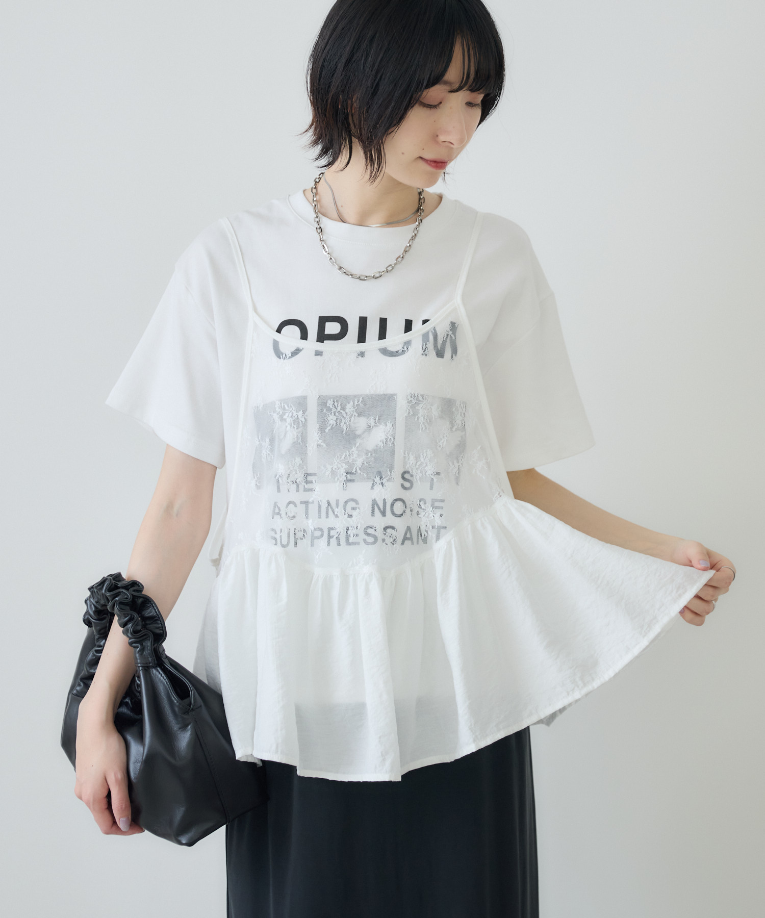 残りわずか】レースキャミ付きロゴTシャツ | IKG crossing