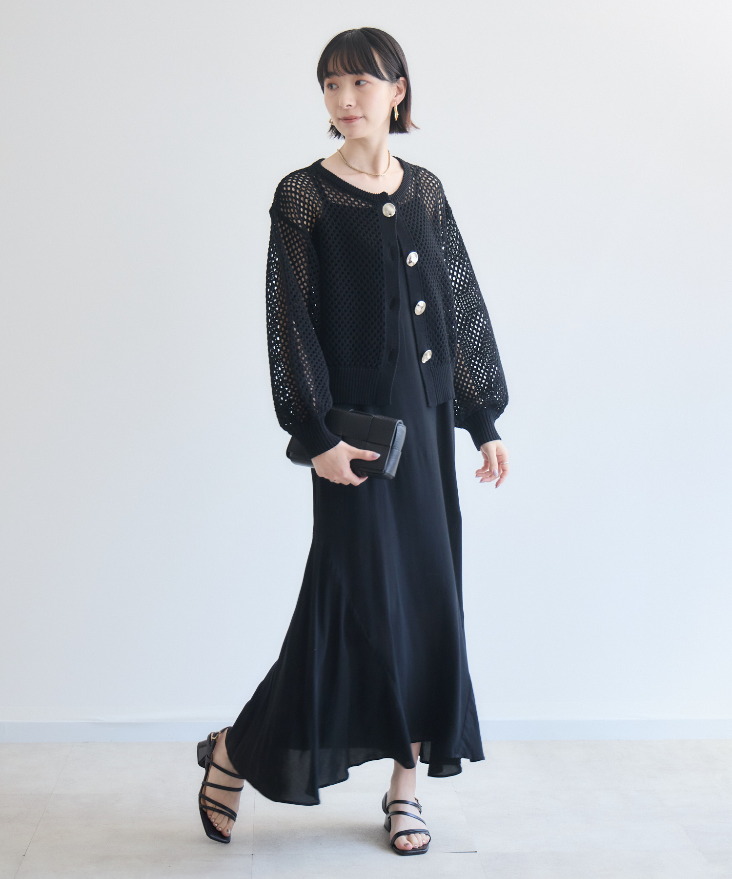 残りわずか】ROSIEE メタル釦メッシュニットカーディガン | IKG crossing