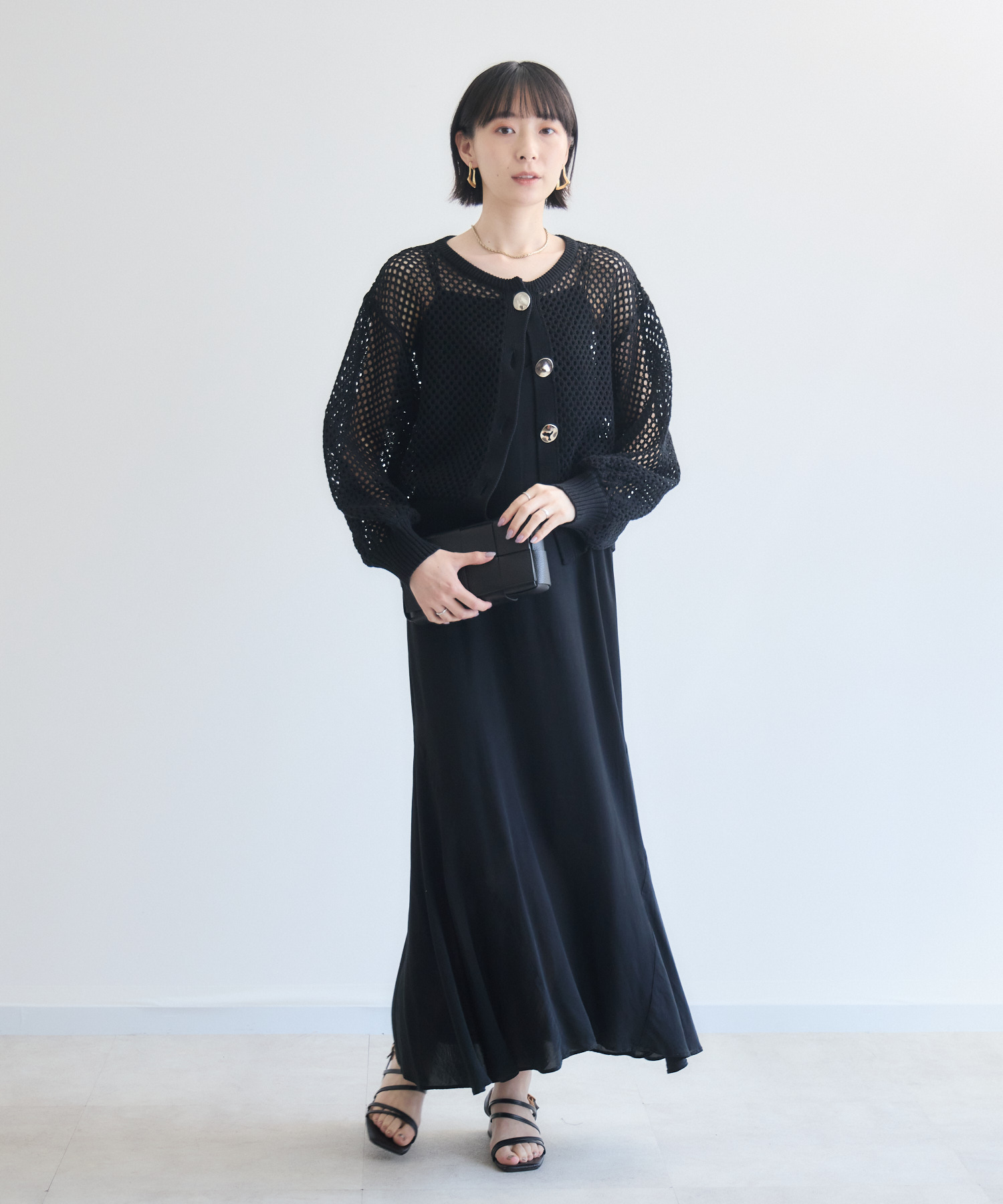 残りわずか】ROSIEE メタル釦メッシュニットカーディガン | IKG crossing