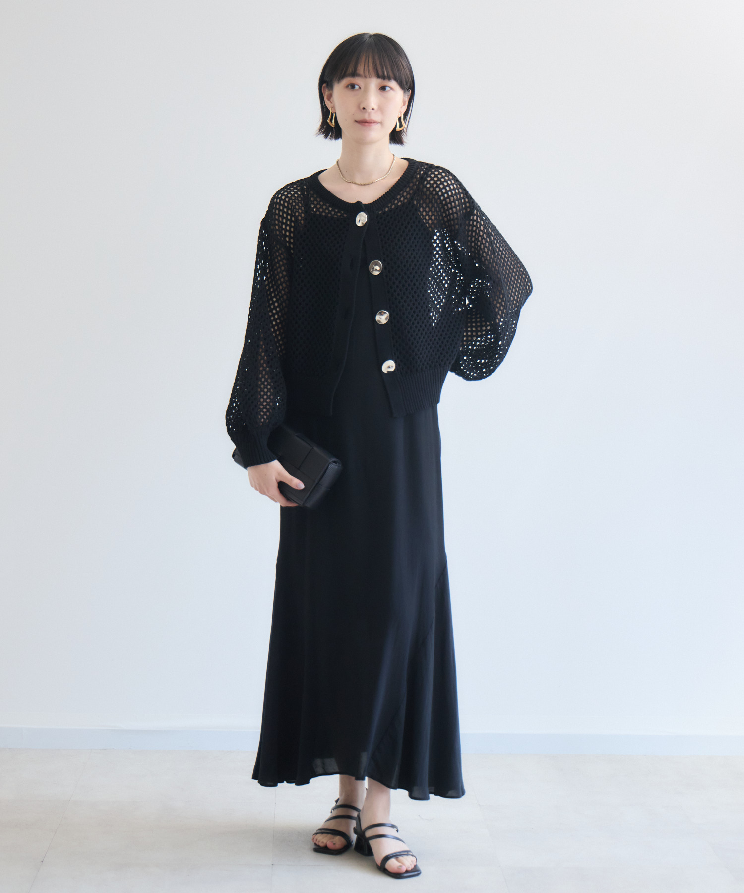 残りわずか】ROSIEE メタル釦メッシュニットカーディガン | IKG crossing