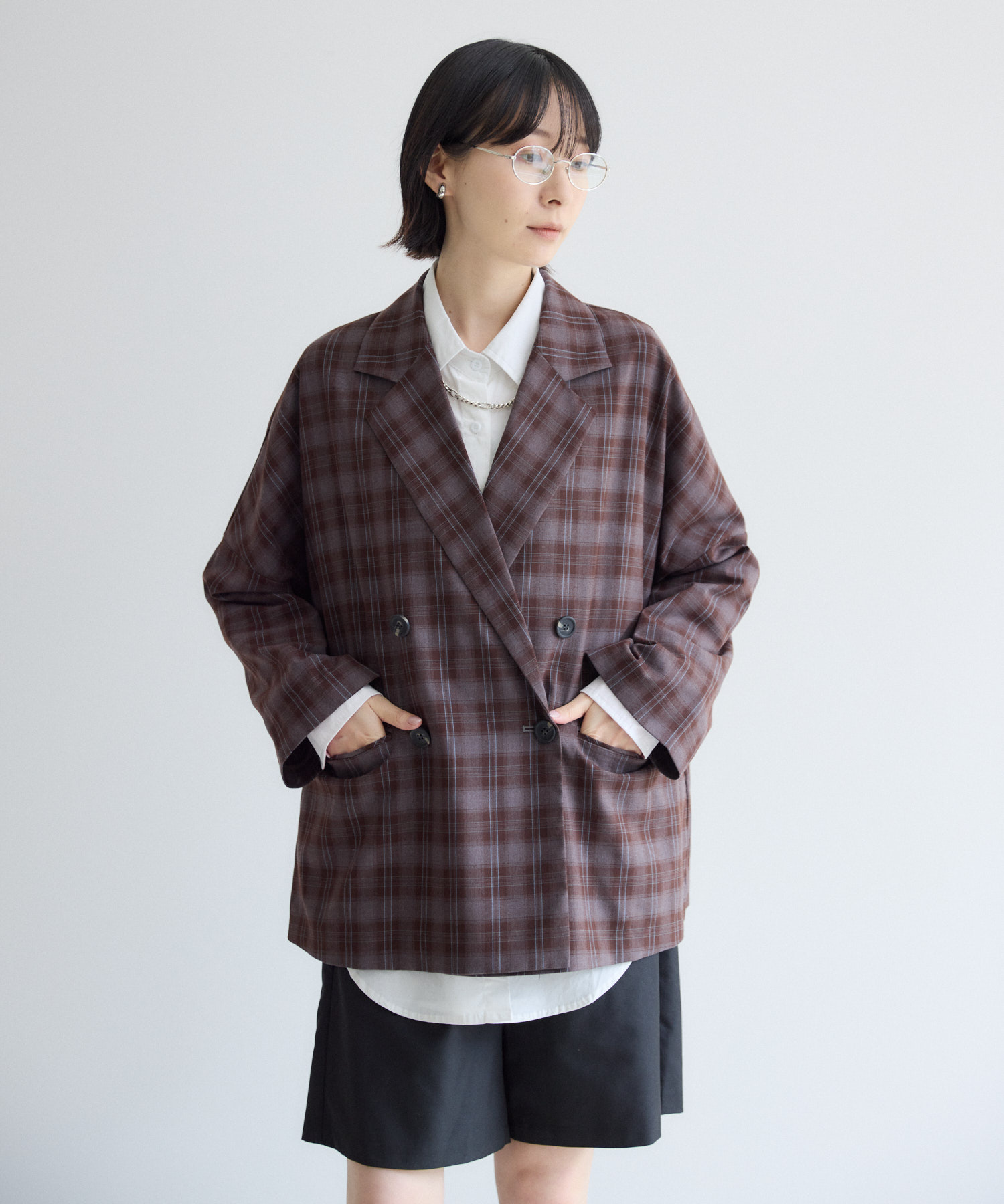 RANCLIC チェック柄 ダブルブレストコート、ツイードジャケット 残りわずか】SUGAR ROSE チェック柄ダブルジャケット | IKG crossing