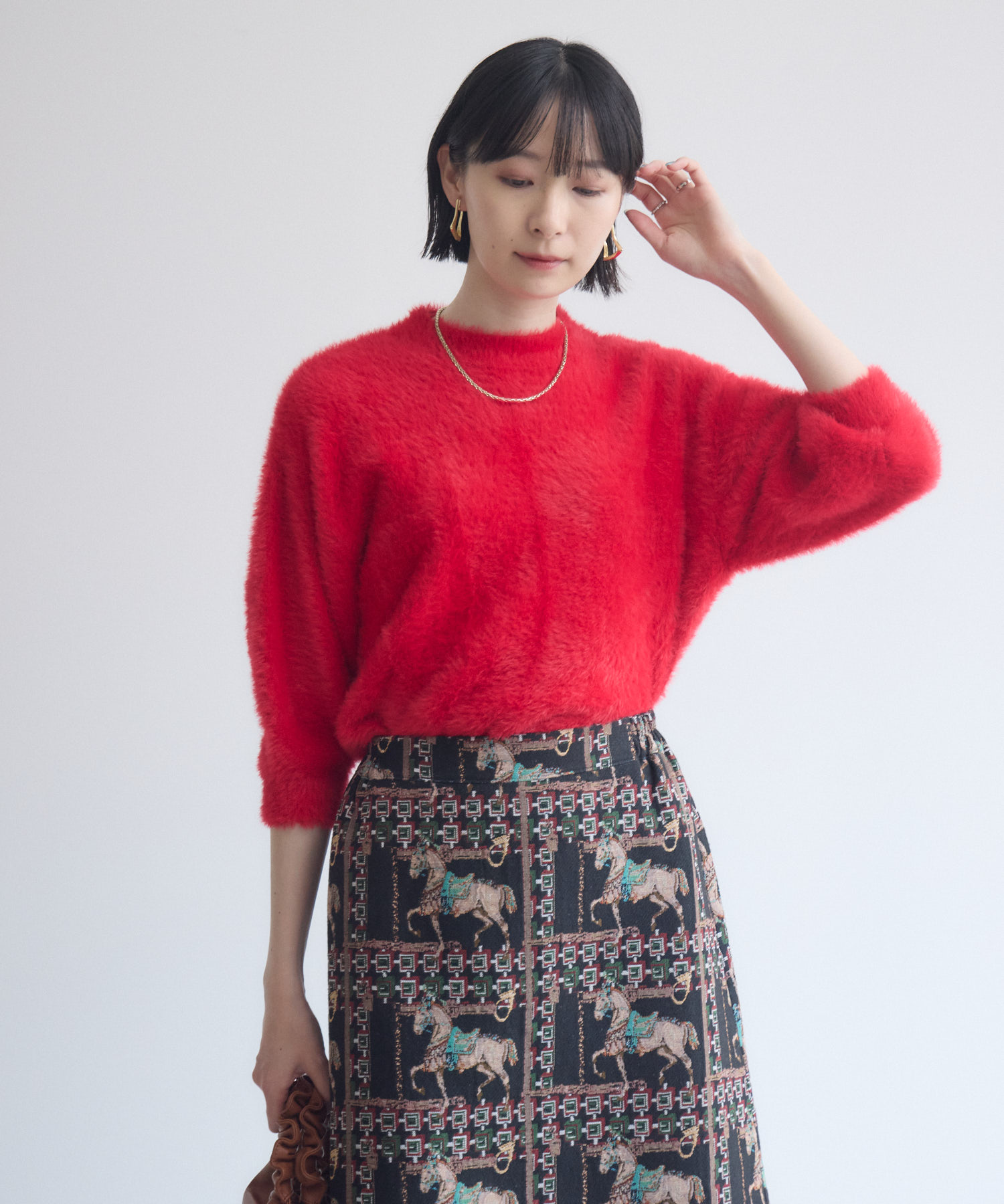 Y2K 希少 麻混 ライカ期 Ｌ カステルバジャック ヘタウマ 刺繍サマーニット 7分袖シャギーカラーニット | IKG crossing
