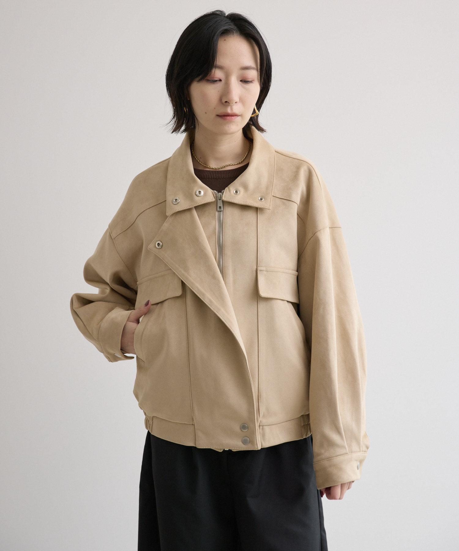 洋服1 TRANOI. スエードライクスタンドカラーブルゾン | IKG crossing