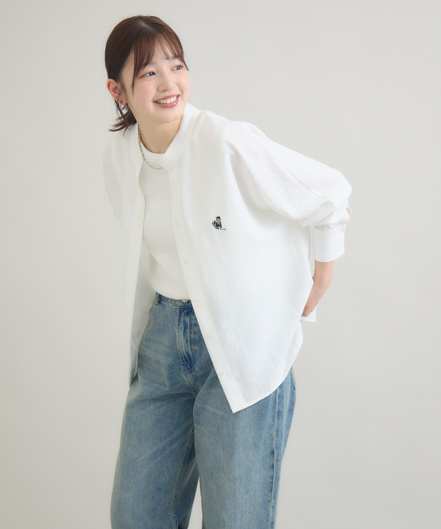 おひさま牧場】「ムギ」刺繍ホワイトシャツ / meeny miny | IKG crossing