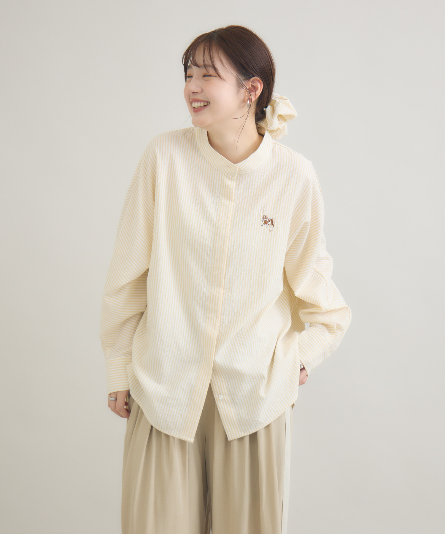 も*い様 Supreme 刺繍シャツ クリーム おひさま牧場】ストライプシャツ 「ルパン」刺繍 / meeny miny | IKG