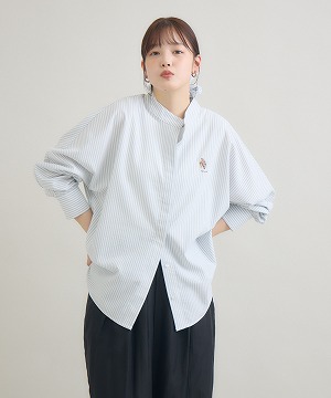 おひさま牧場】ストライプシャツ 「しずく＆グレイ」刺繍 / meeny miny