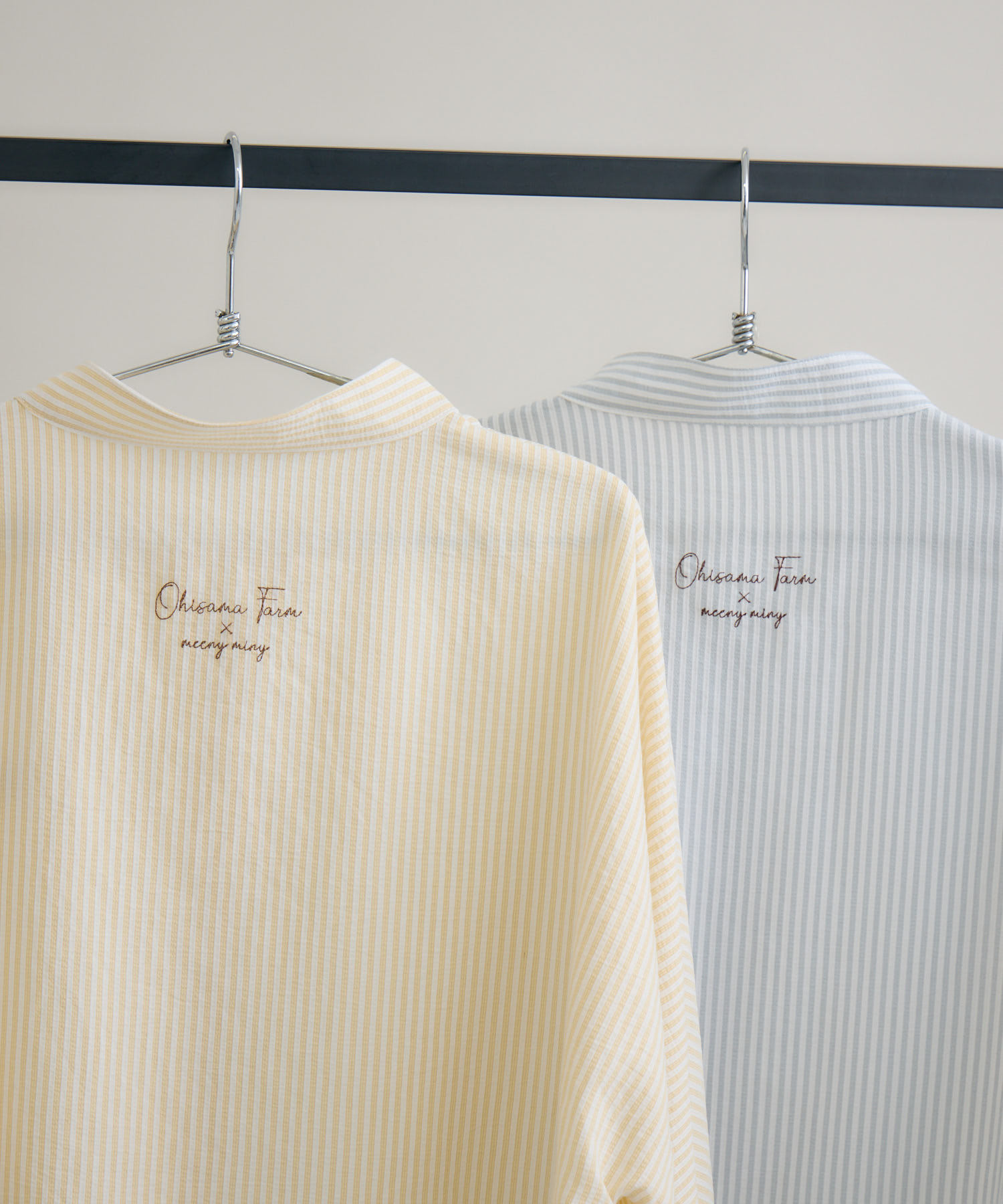 おひさま牧場】ストライプシャツ 「しずく＆グレイ」刺繍 / meeny miny